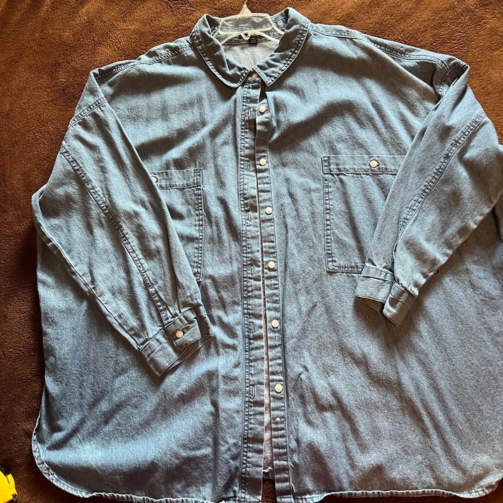 ellos Blue Denim Oversized Button Down Shirt size 1X